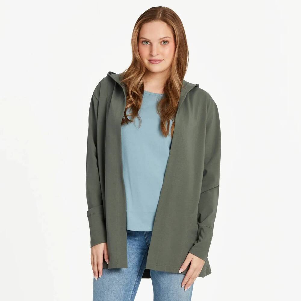 NEW LIFE IS GOOD flex open cardigan in moss green